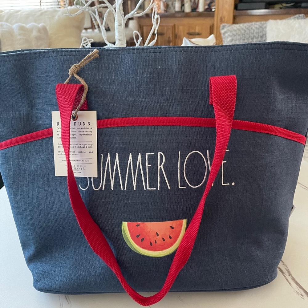 RAE DUNN Summer Love Watermelon Blue/Red Insulated Tote - Picture 3 of 13